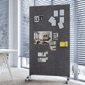 Mobile magnetic erasable whiteboard with textile panel Mediapark-B