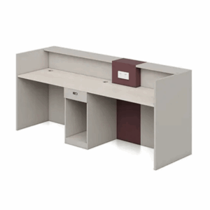 Reception desk Trelleborg in wood with LED lighted cabinet