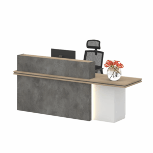 Reception desk Ystad in wood with storage unit