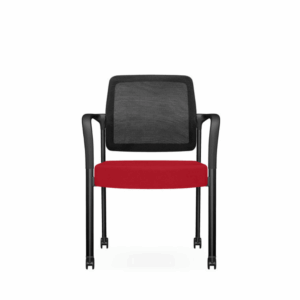 Chaise Athalie-B empilable avec assise coussinée, accoudoirs et roulettes