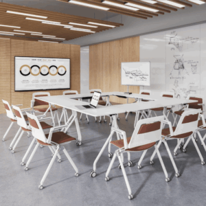 Chaise Lola-A apilable en cuero con reposabrazos abatibles