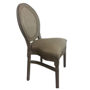 Dark wood medallion chair with rattan backrest