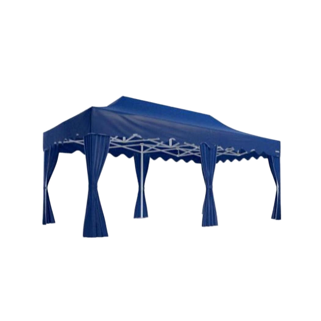 Tente Canopy 8 × 4 m avec bandeaux décoratifs et rideaux d’angle