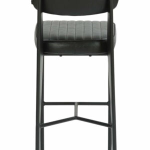 Tabouret de bar en métal noir avec assise vinyle – dossier à canaux