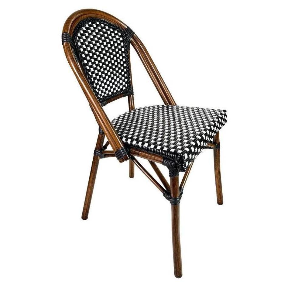 Bistro terrace chair with hand-woven rattan and painted aluminum frame