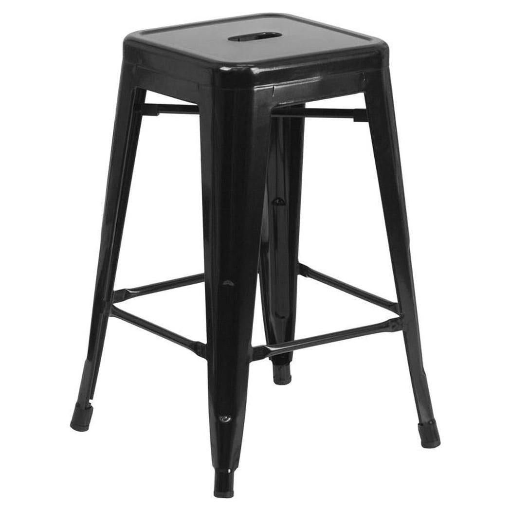 Tabouret comptoir extérieur STEELX en métal style industriel – sans dossier – assise carrée – hauteur 61 cm