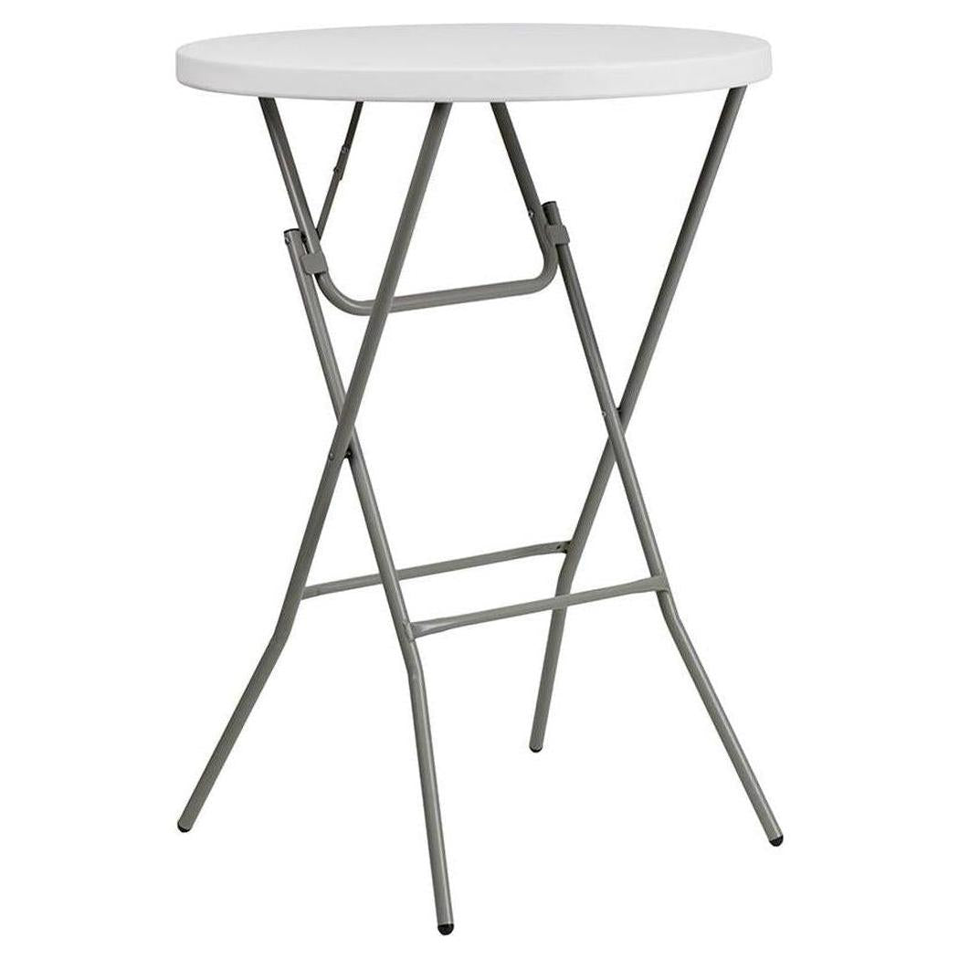 Folding Round Bar Height White Plastic Table HSV - Ø 79 cm