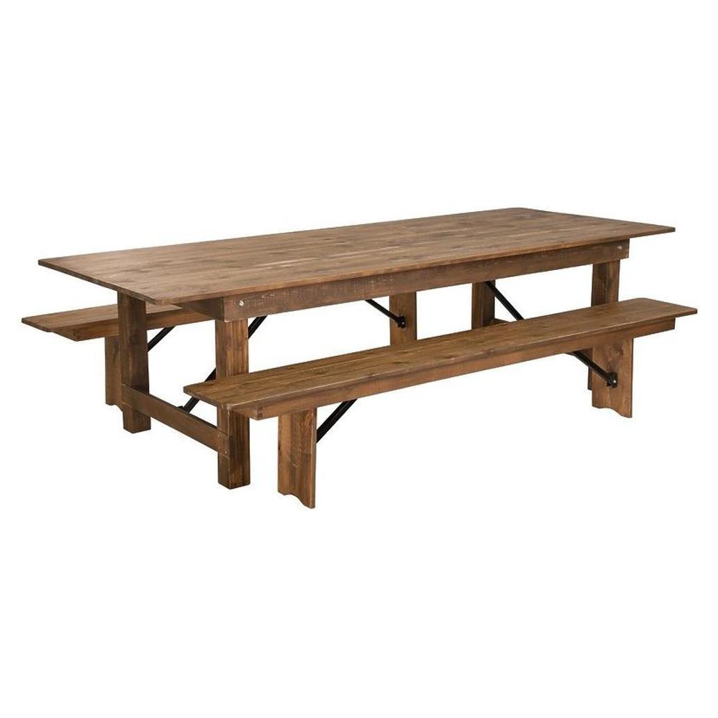 Ensemble table fermière pliante rustique avec 2 bancs – 274 × 102 cm