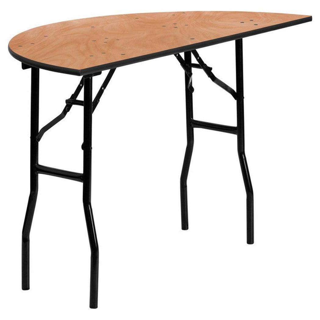 Folding half-round wooden banquet table