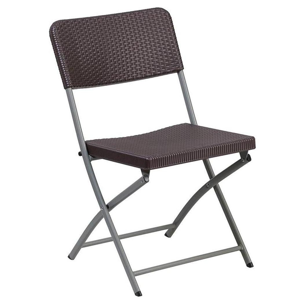 Chaise plegable de plástico efecto ratán marrón TITAN - estructura gris