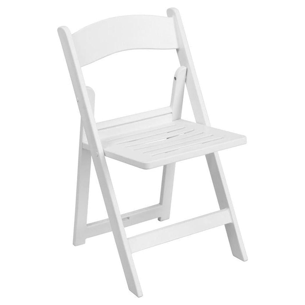 Chaise pliante en résine blanche – assise à lattes – capacité 363 kg