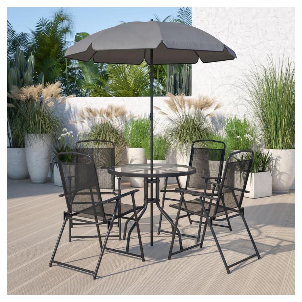 Ensemble de jardin TEPOZ avec table parasol et 4 chaises pliantes