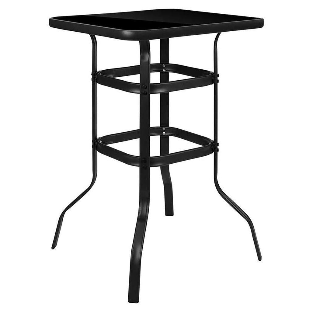 Outdoor bar height table with black tempered glass top - square 70 × 70 cm