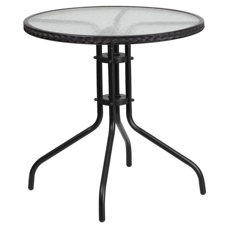 Table ronde extérieure Ø 71 cm avec plateau en verre trempé et finition résine