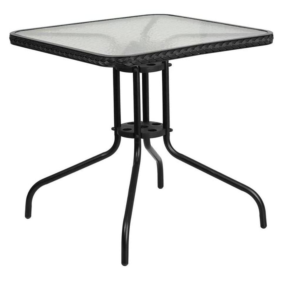 Table carrée extérieure 71 × 71 cm avec plateau en verre trempé