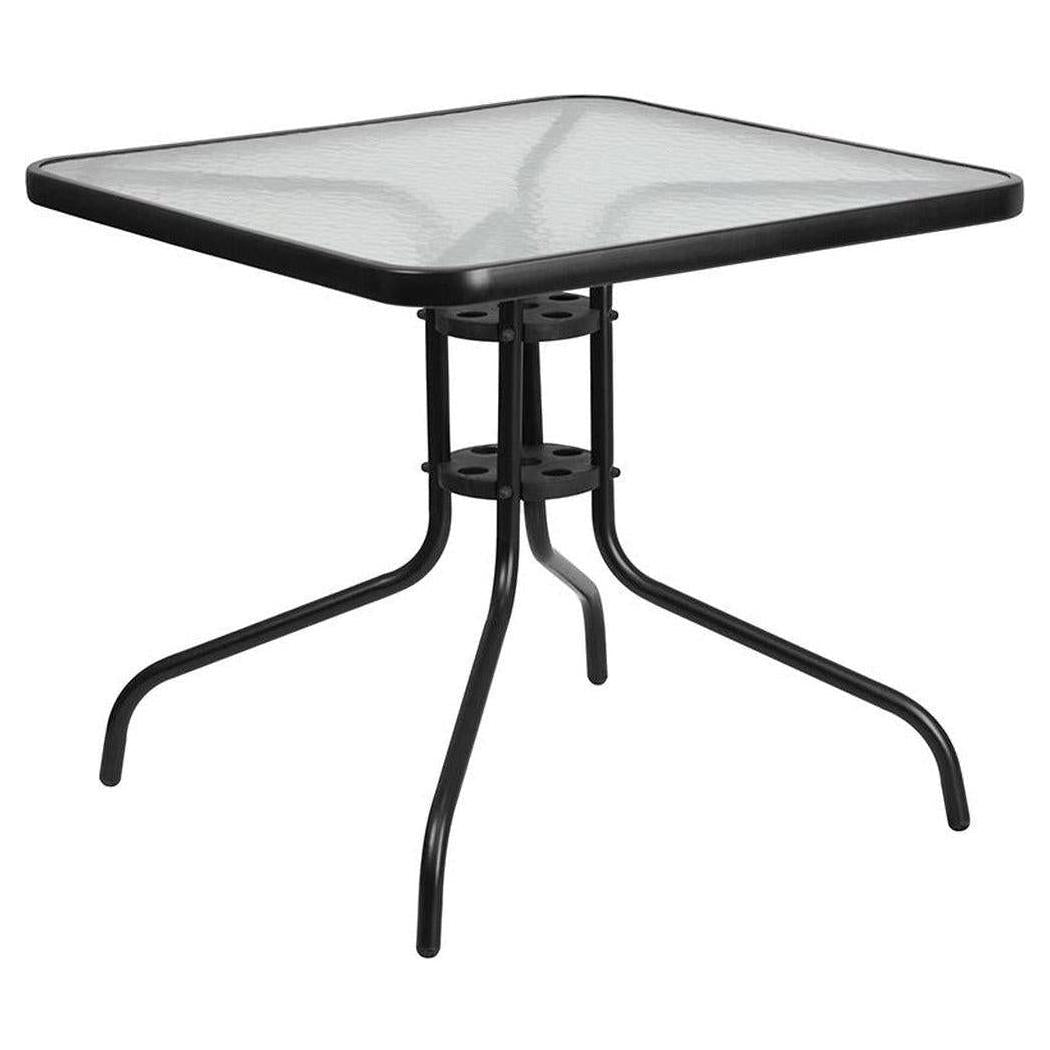 Table carrée extérieure 80 × 80 cm avec plateau en verre trempé