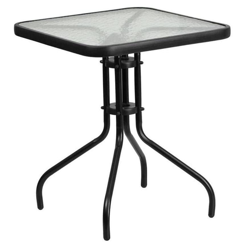 Table carrée extérieure 60 × 60 cm avec plateau en verre trempé