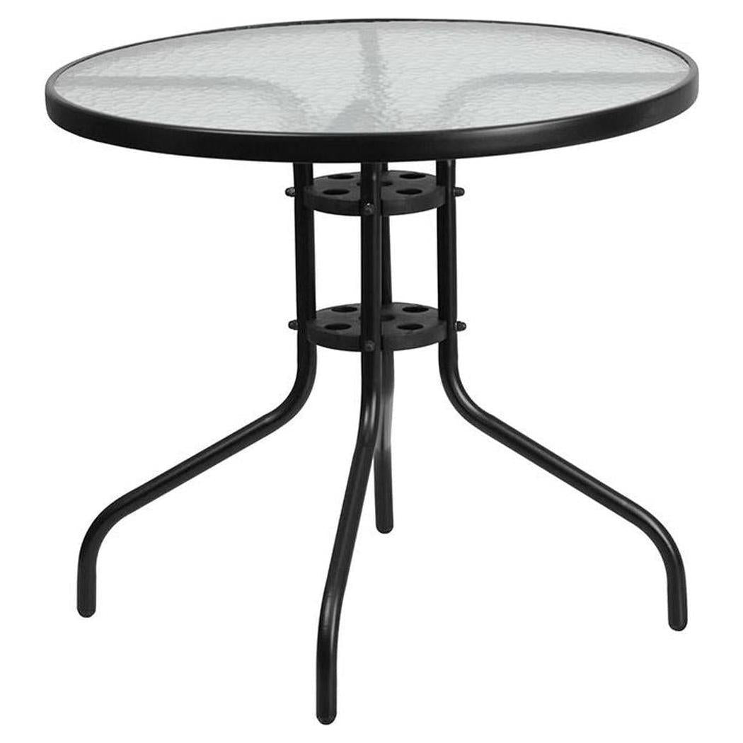 Table ronde extérieure Ø 80 cm avec plateau en verre trempé