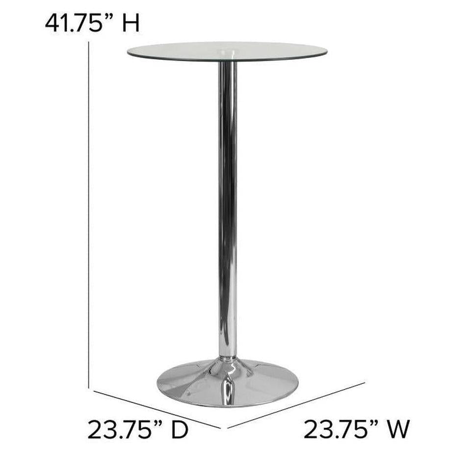 Table ronde avec plateau en verre et piétement chromé – hauteur 106 cm