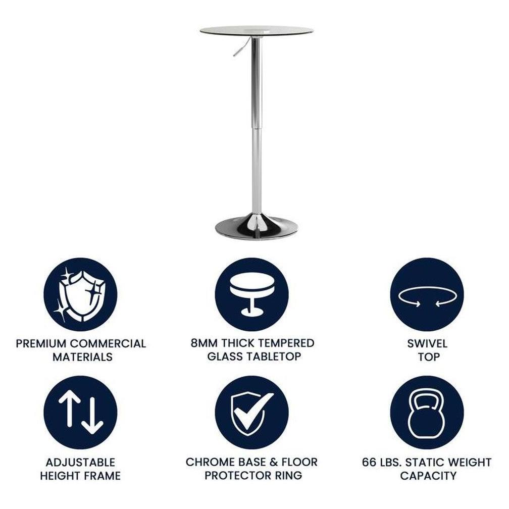 Table ronde avec plateau en verre à hauteur réglable – plage 85 à 106 cm