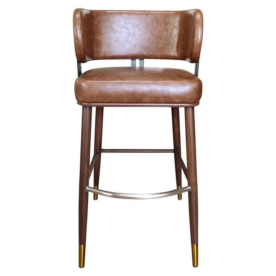 Taburete de bar interior con respaldo curvado - estructura de metal - asiento de vinilo color caramelo