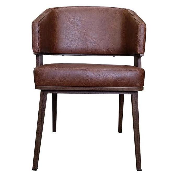 Chaise interior con respaldo abierto - estructura de metal efecto madera - asiento de vinilo color café