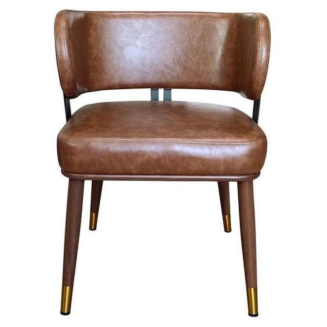 Chaise interior con respaldo curvado - estructura de metal - asiento de vinilo color caramelo