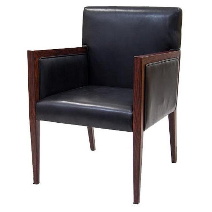 Fauteuil lounge en vinyle noir avec structure métal effet bois