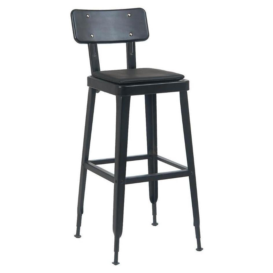 Bar stool AYANJ for indoor use, made of patinated steel with vinyl seat