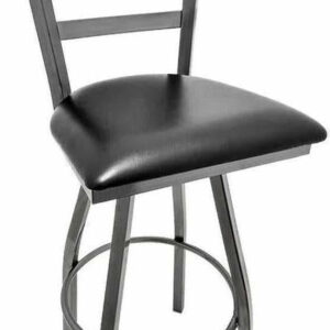 Taburete de altura de mostrador con respaldo tipo escalera y base giratoria acabado transparente.