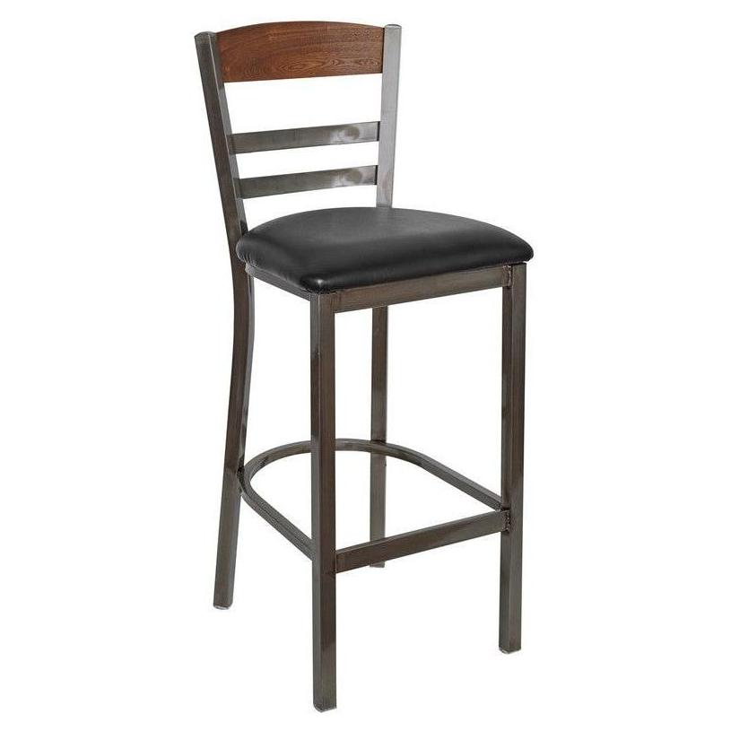 Bar stool ADELIE in metal with padded wooden backrest