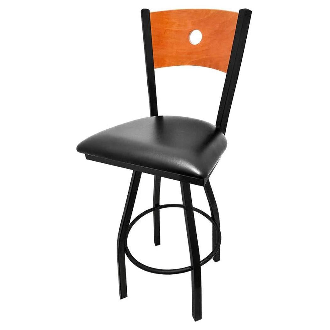 Tabouret hauteur comptoir SALOON avec dossier bois et piétement pivotant noir