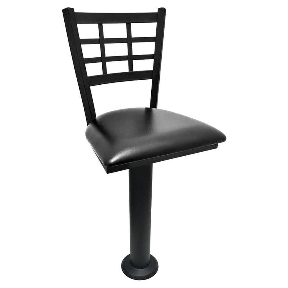 Tabouret de bar de restaurant JUSTIN sur piétement fixé au sol avec dossier métal