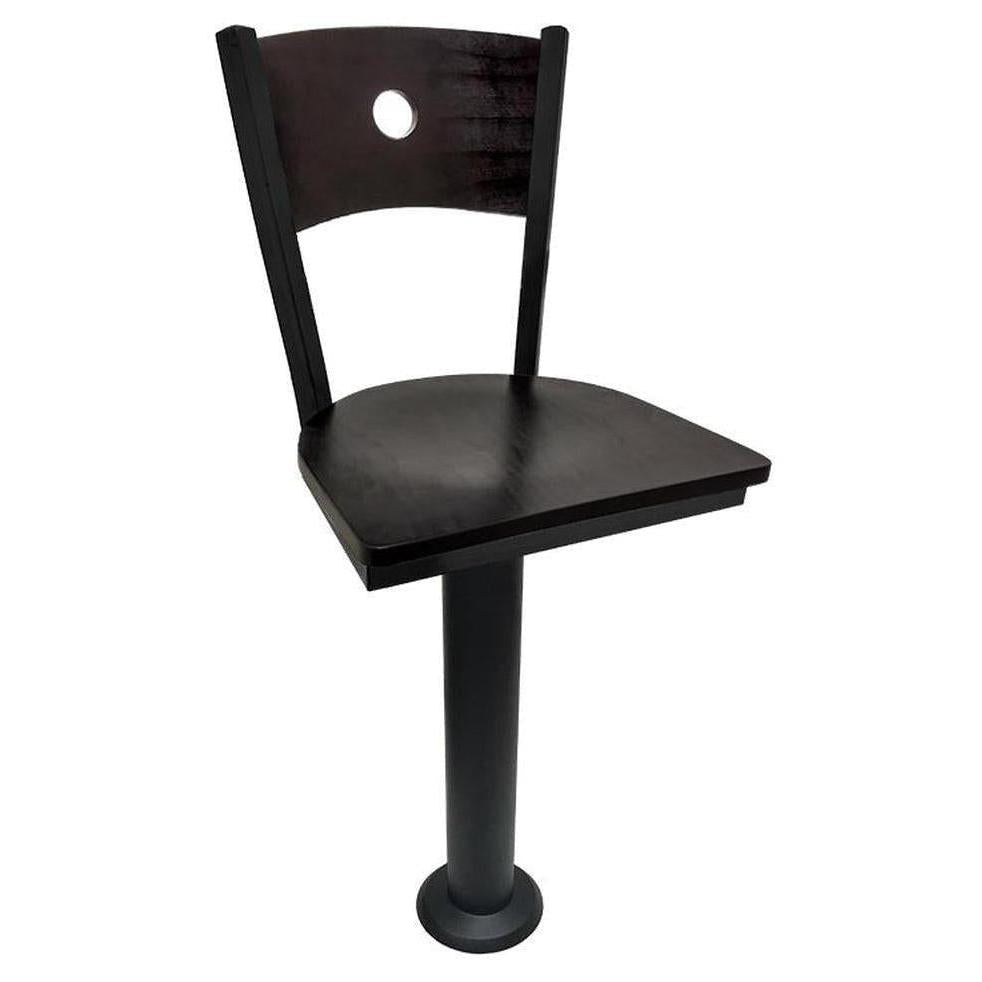 Tabouret de bar de restaurant SALOON sur piétement fixé au sol avec dossier bois