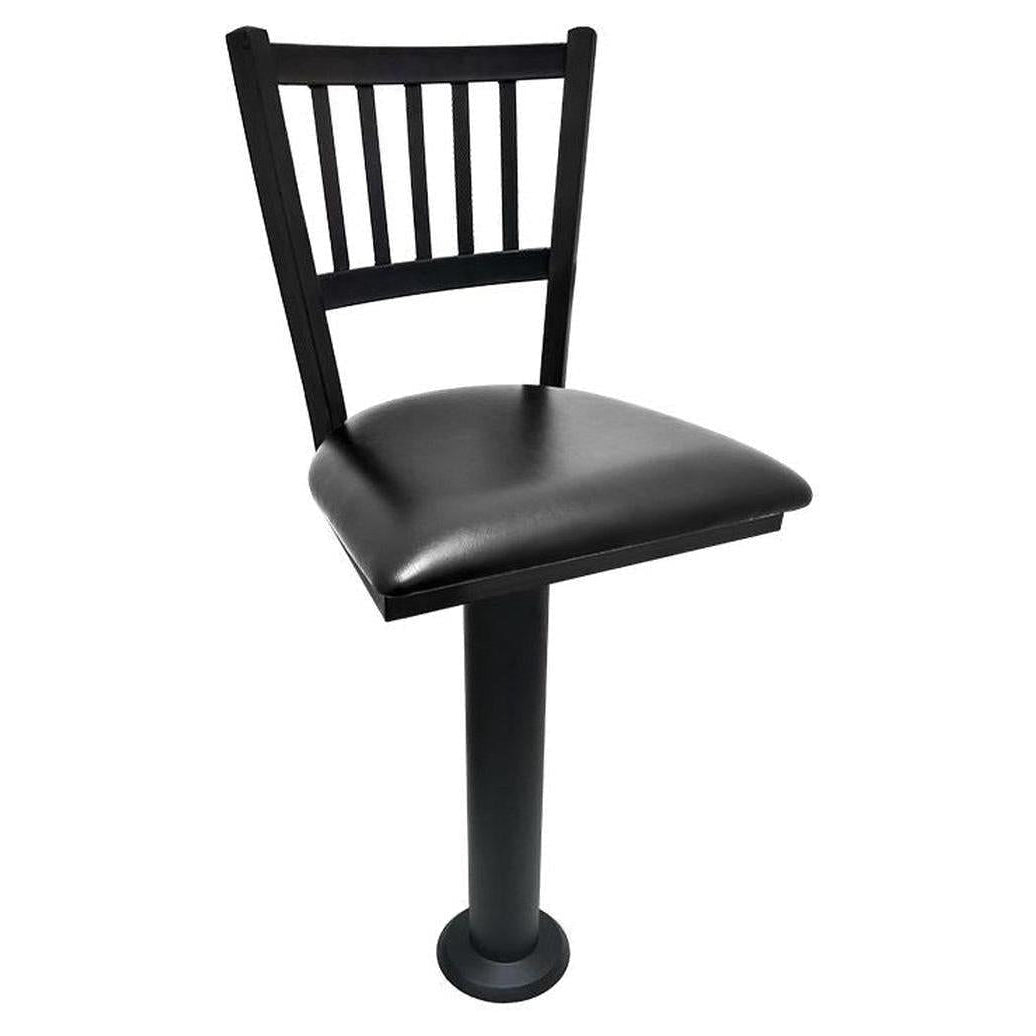 Tabouret de bar de restaurant sur piétement fixé au sol avec dossier vertical