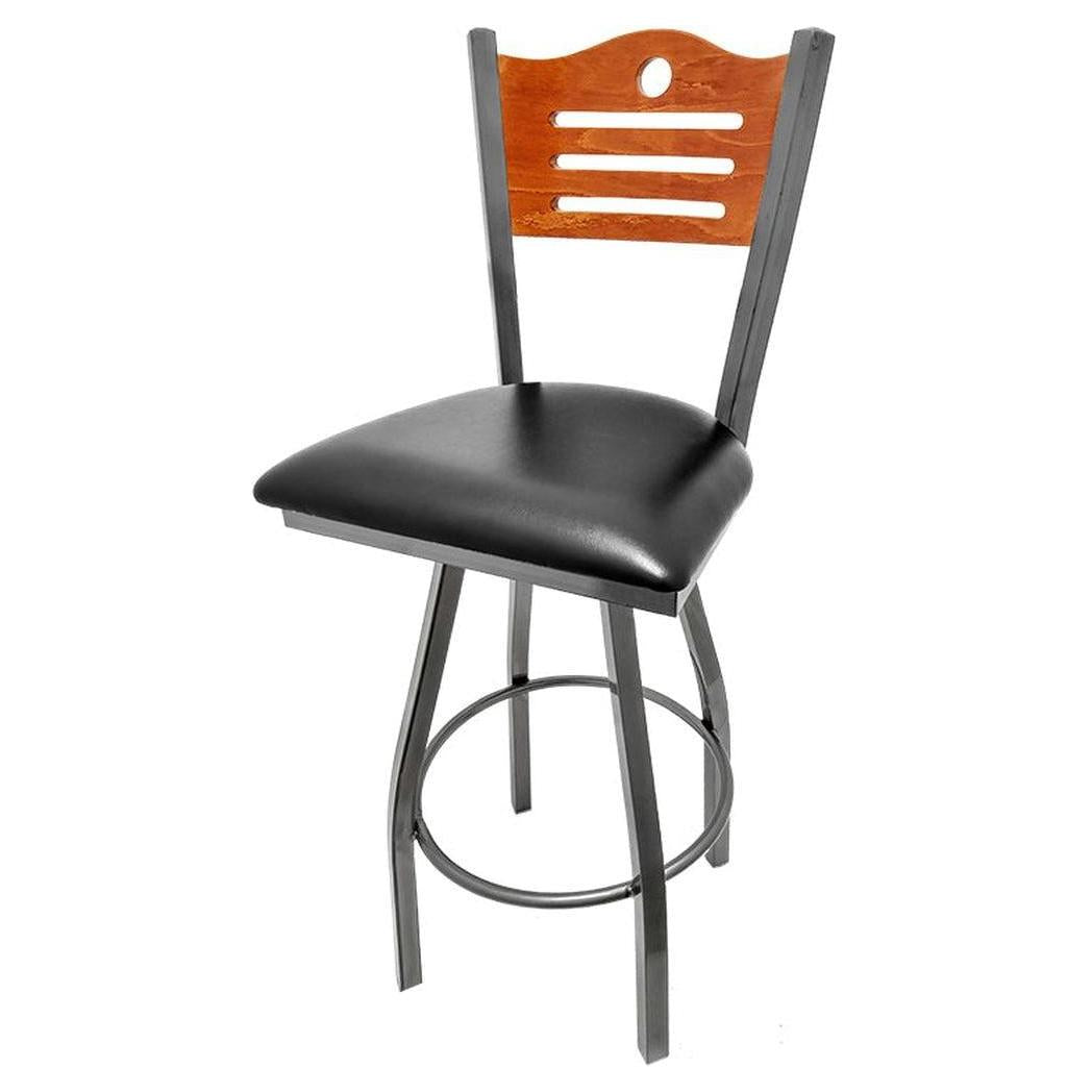 Tabouret de bar YLDI avec dossier bois et piétement pivotant finition transparente