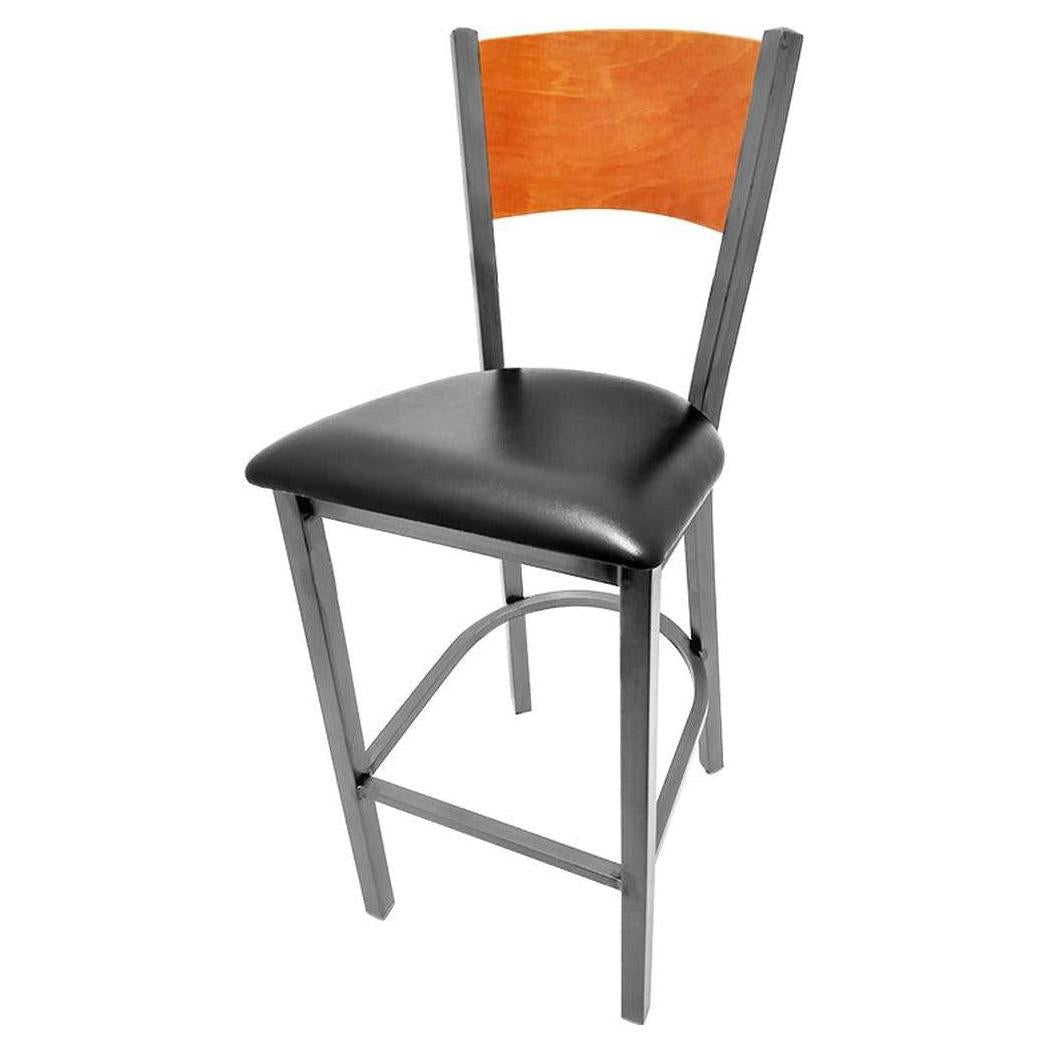 Tabouret de bar avec dossier bois plein finition transparente