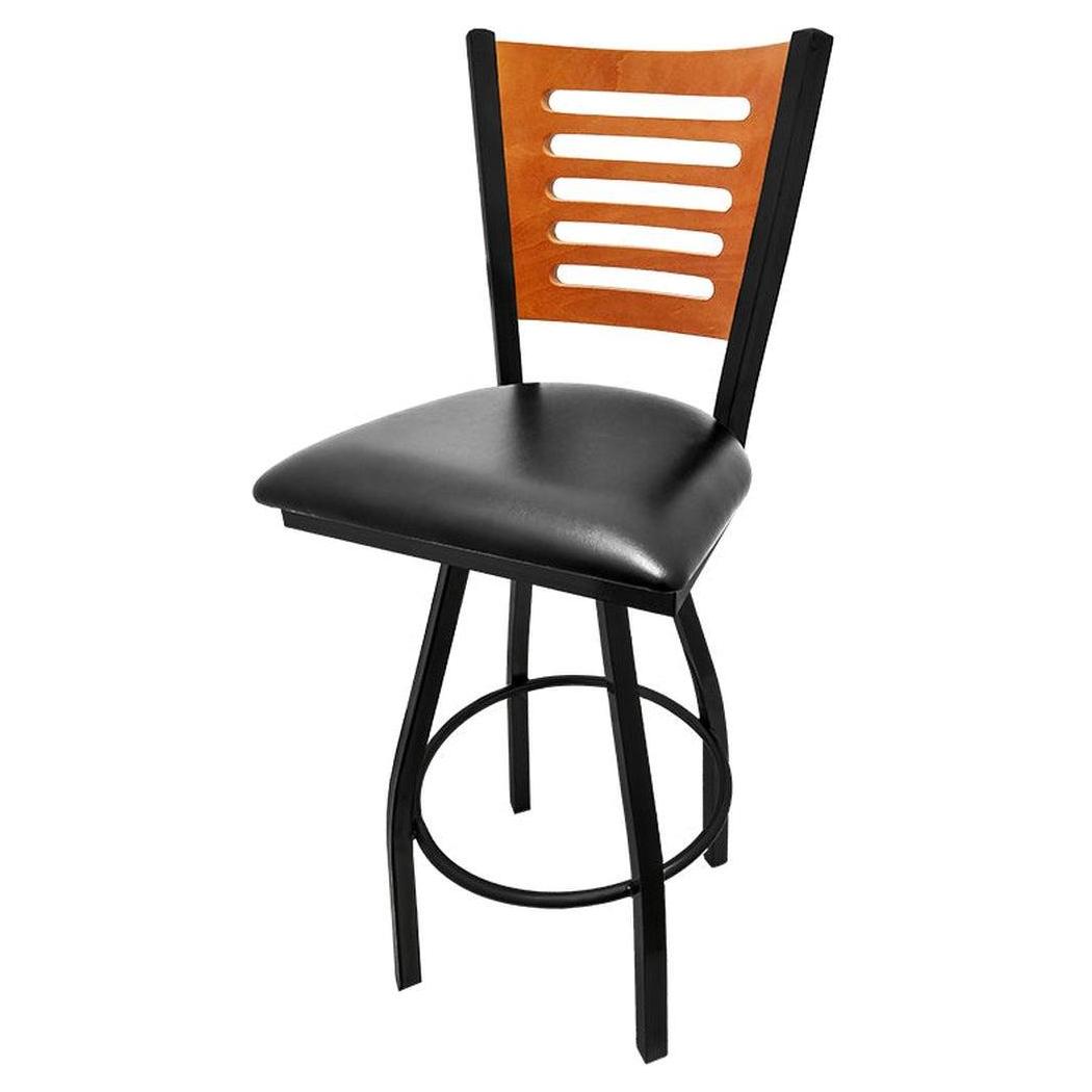 Tabouret de bar G5 avec dossier bois et piétement pivotant noir