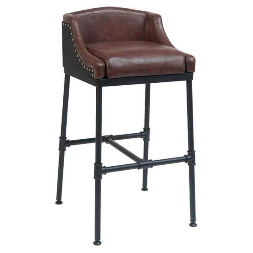 Tabouret de bar en métal avec assise et dossier en vinyle marron