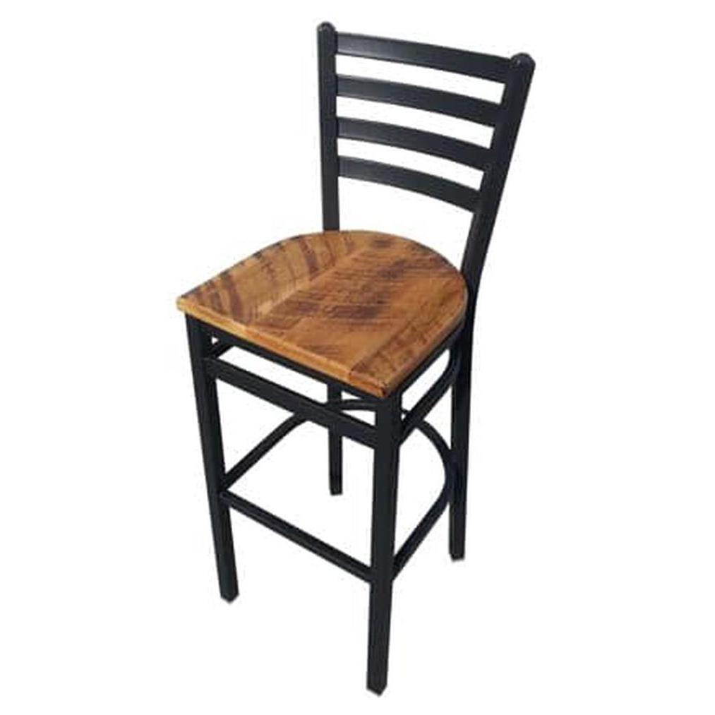 Tabourets de bar industriels à dossier échelle avec assise en bois recyclé