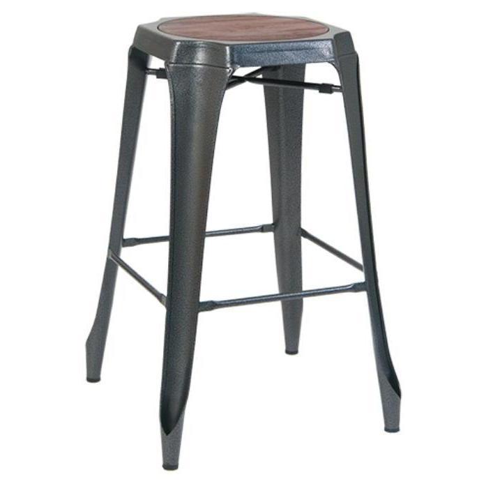 Tabouret de bar sans dossier en acier avec assise bois