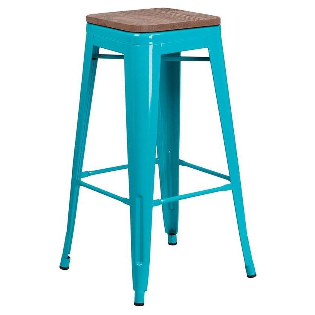 Tabouret de bar style STEELX hauteur 76 cm sans dossier avec assise bois