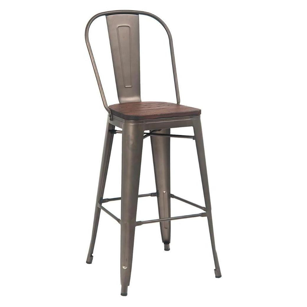 Bar stool STEELX for indoor use with wooden seat in gunmetal finish