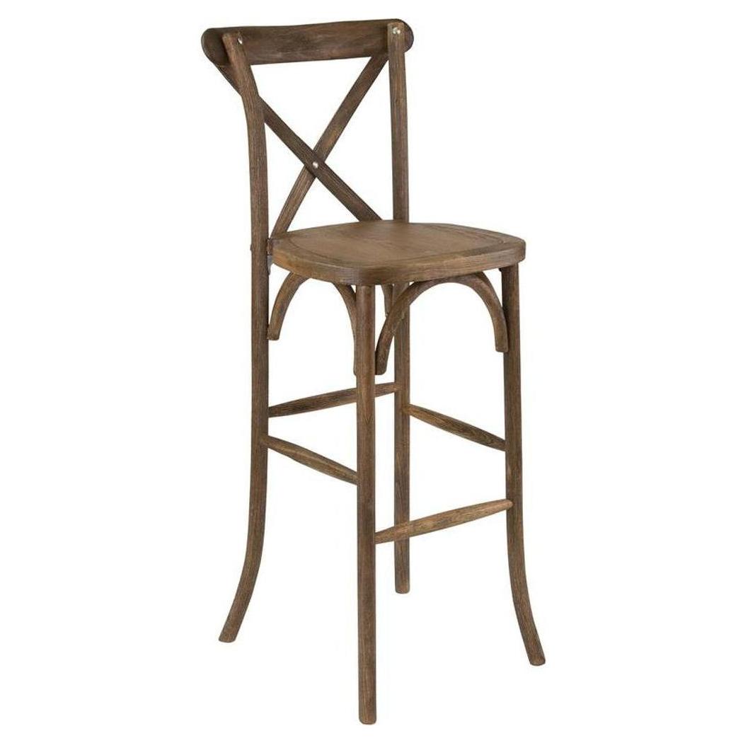 Tabouret de bar TITAN en bois finition antique avec dossier croisé