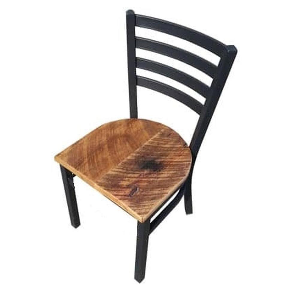 Chaises industrielles à dossier échelle avec assise en bois recyclé