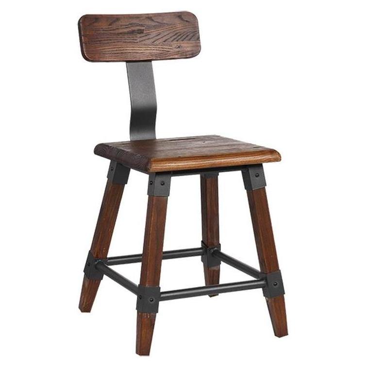 Chaise industrial con respaldo en forma de T con asiento y respaldo de madera acabado nogal