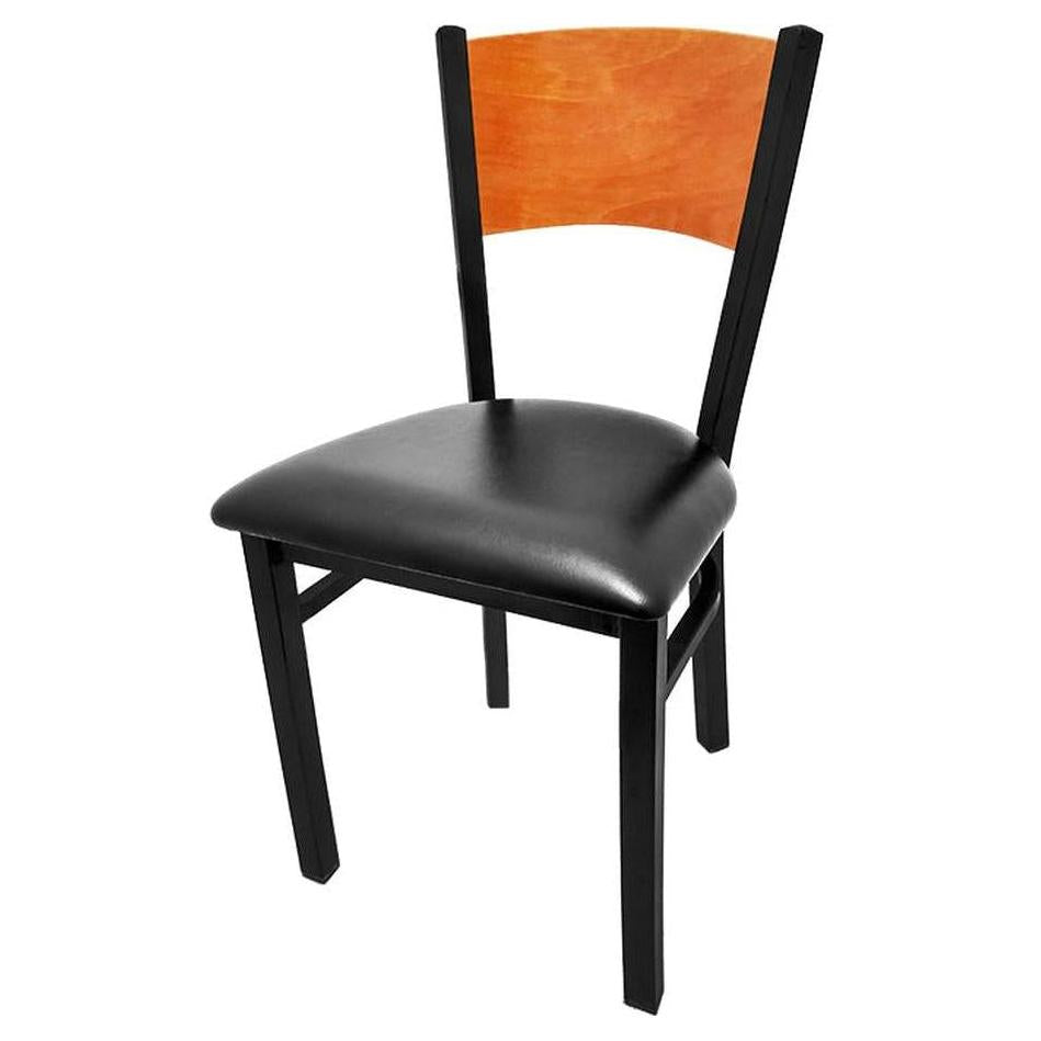 Chaise avec dossier bois plein et structure métal noire