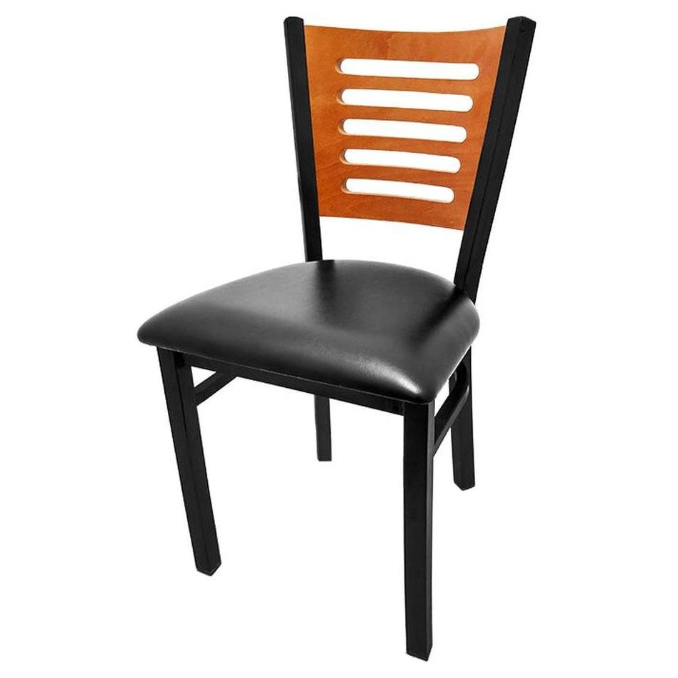 Chaise G5 con respaldo de madera y estructura negra