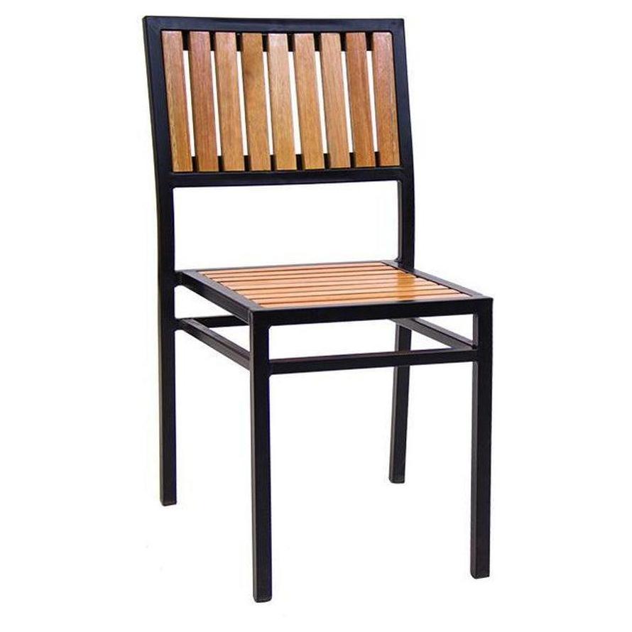Black steel chair with rosewood seat and backrest