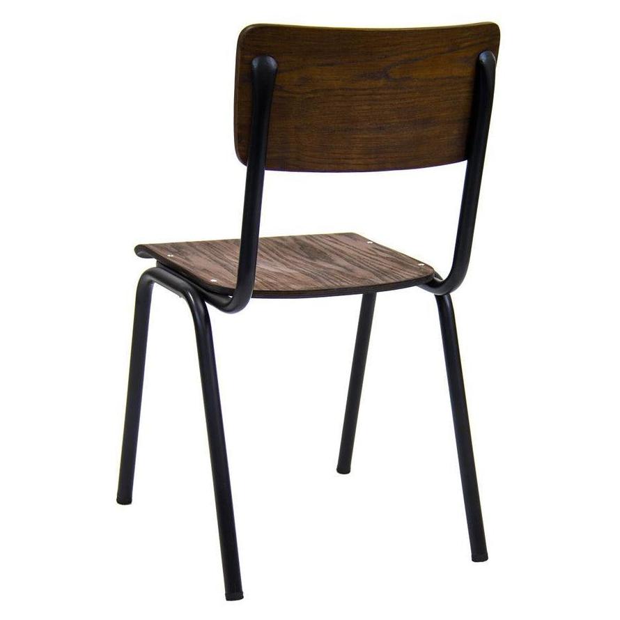 Black metal chair with veneered seat and backrest